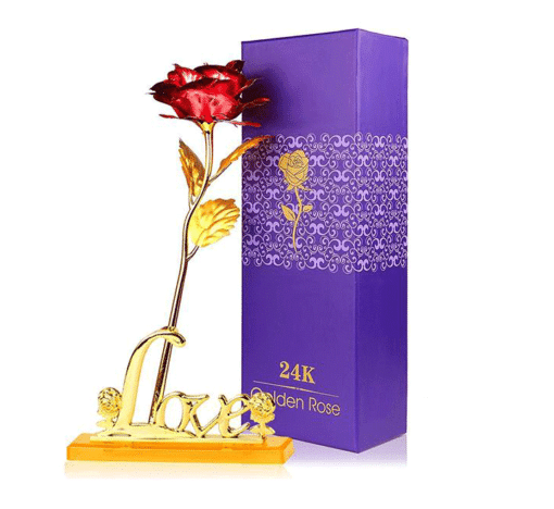 24K Gold Plated Rose With Love Photo Frame Stand Valentines Day Anniversary Birthday Wedding Gift